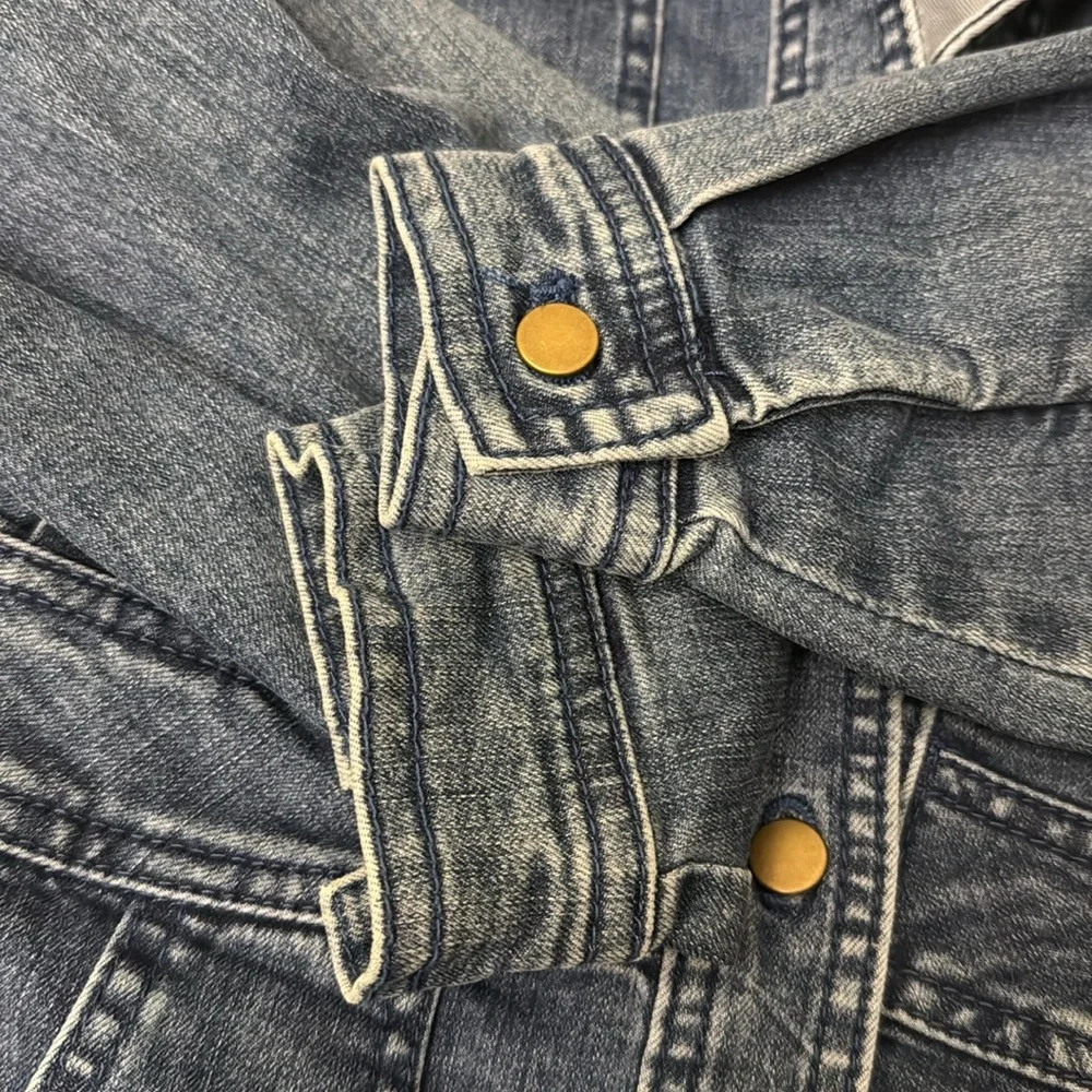 Free People Dark Wash Denim Long Sleeve Botton-Front Mini Dress  size XS - Picture 16 of 16